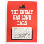 WWII 'Careless Talk Costs Lives & Ships' poster, 'The Enemy has Long Ears', 37.5cm x 50cm approx.