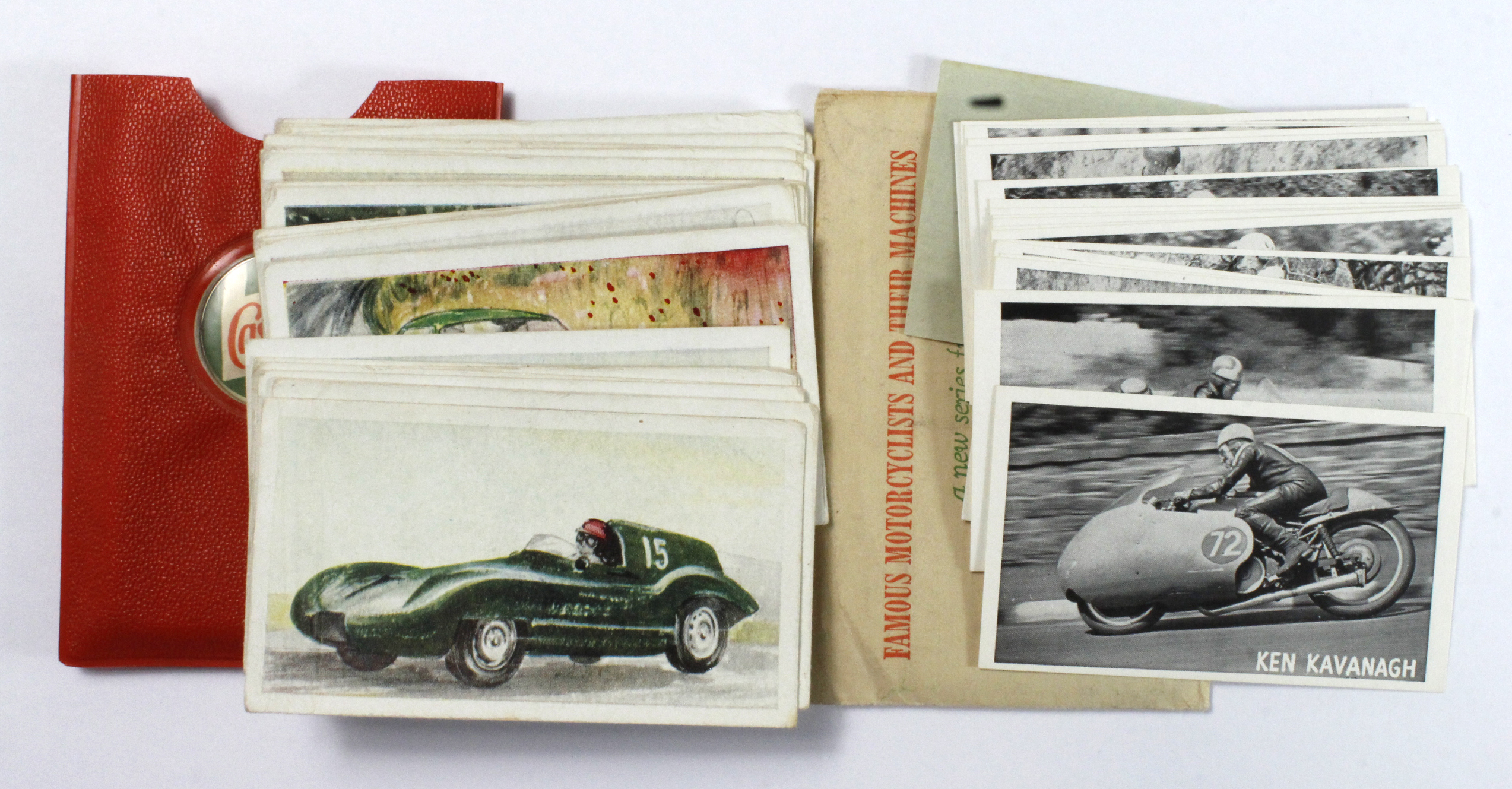 Castrol Oil sets, Famous Riders 1956, and Racing Cars 1955, both in original wallets, cat £180. VG-