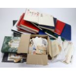 Very heavy box with a variety of albums and stockbooks, general World used material with a few one