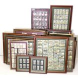 Framed & glazed cigarette card and trade card sets (couple or reprints) better noted inc Sporting