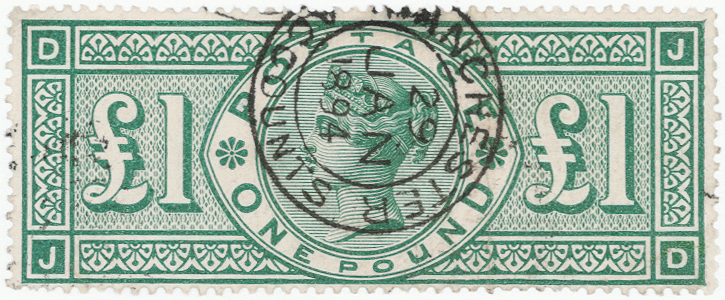 GB - QV £1 green used, SG212, Manchester Accounts double ring cds dated 29 JAN 1894. Cat £800