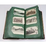 Original postcard album with extensive Japan, Royalty, Shipping, topo etc, inc Ireland, Sussex, USA,