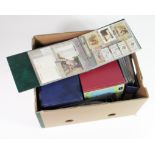 Crate containing 10 albums with an varied assortment, both trade & cigarette cards in sets, part