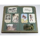 Large old postcard album with a better range of mainly GB topo and subject postcards, Comic,