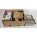 Crate containing large assortment of items, includes 4 shoeboxes of cigarette cards, 2 boxes of