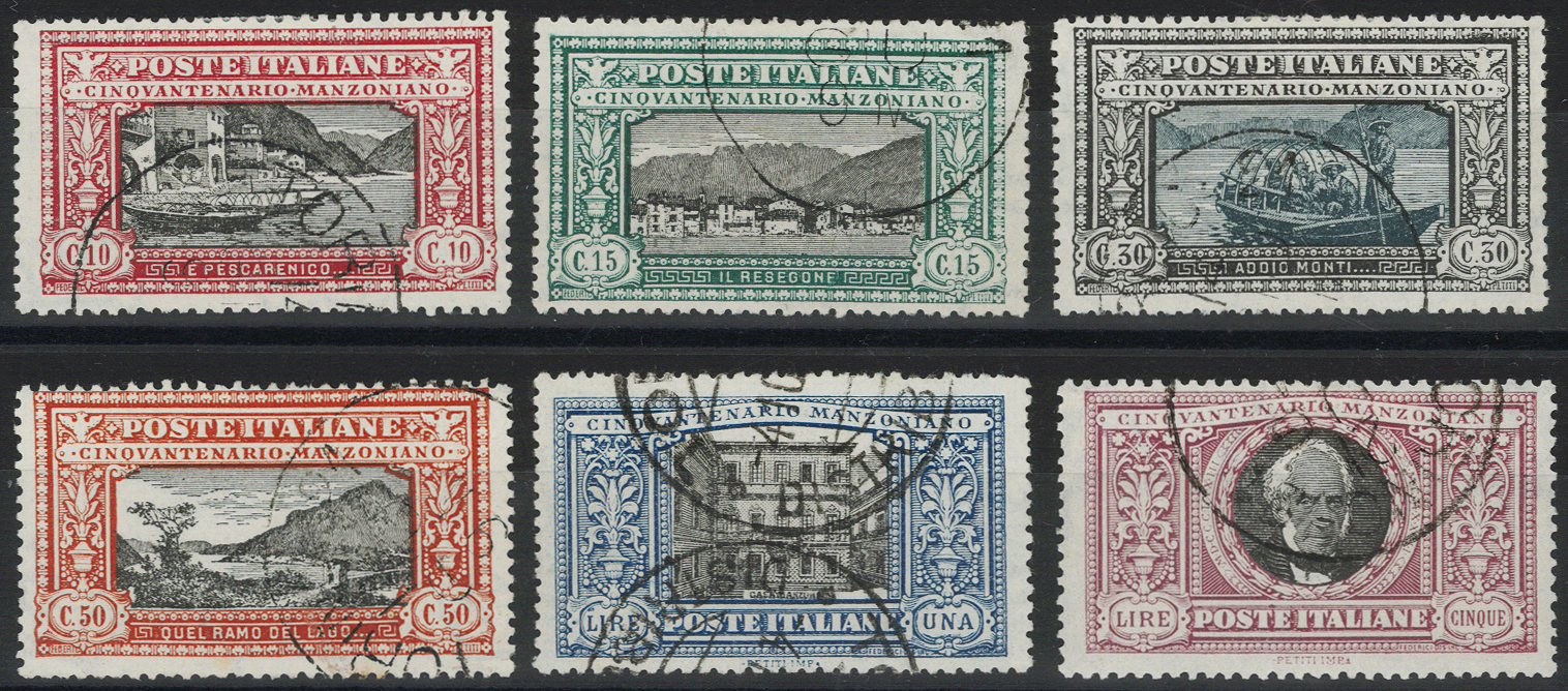 Italy - 1923 used set, 50th Death Anniversary of A. Manzoni. SG155/60, cat £3250. Super condition