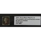 GB - 1840 QV Penny Black Plate 8 (J-J) two margins, just touching top corners, no thins or