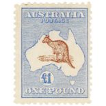 Australia £1 brown and ultramarine SG15, 1913-14, mounted mint, cat £3000. A key stamp