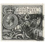 GB - 1929 GV PUC £1 black. Smudged oval registered cancel, overall good perfs, SG438, cat £550