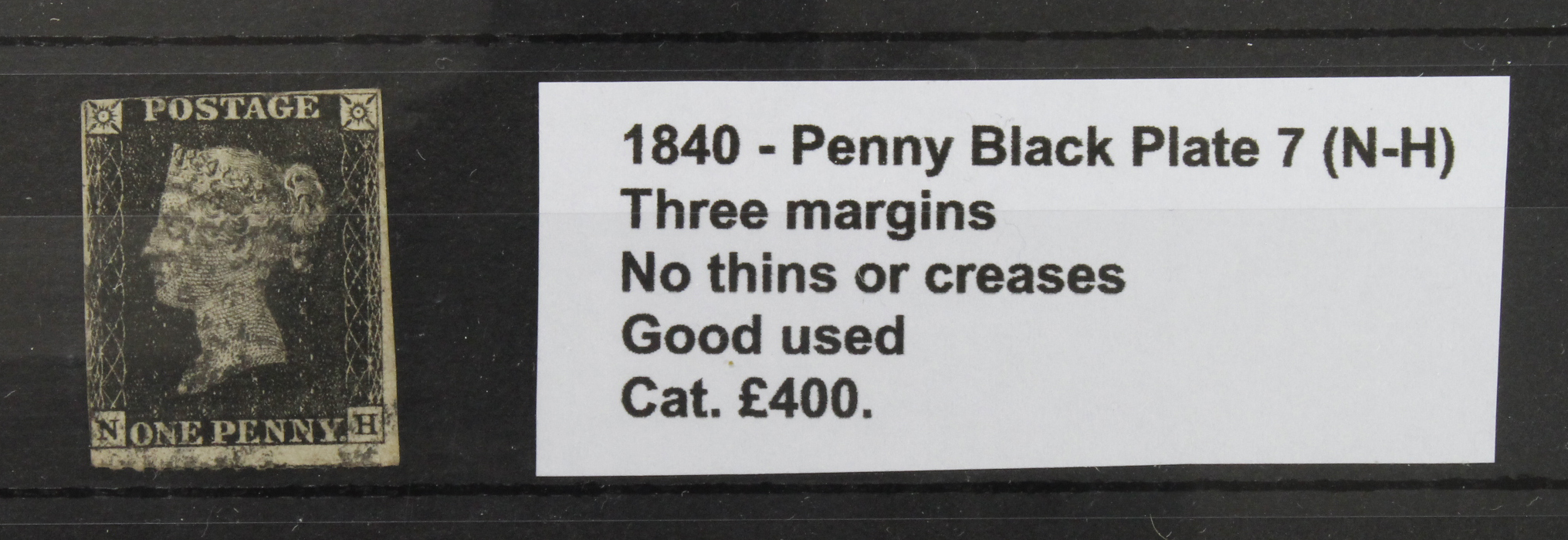 GB - 1840 Penny Black, Plate 7 (N-H), three margins, no thins or creases, good used, cat £400