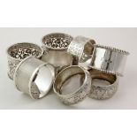 Eight silver hallmarked Napkin rings, mainly Victorian. Total weight approx 163.4g