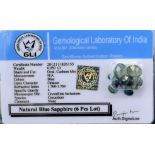 Six natural Blue Sapphires. Total 6.95cts certified by GLI
