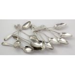 Teaspoons. Two sets of six George III silver teaspoons, one set is armorial to handles the other