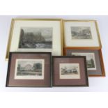 Five various etchings. To include Fast Castle engraved by William Miller. Scene on the River Orwell,