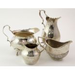 Four Victorian silver milk jugs, hallmarked Birmingham 1893 & 1899 (x 3), tallest 11cm approx.,