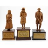 Suffolk interest. Three hand carved wooden figures, depicting interesting characters in history,