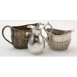 Three Victorian silver milk jugs, hallmarked London 1890 & 1900 (x 2), tallest 8.5cm approx., weight