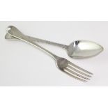 George III silver fork & table spoon (spoon handle ornately decorated), hallmarked 'WE WF WC, London