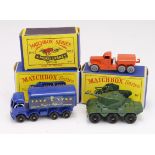 Matchbox Lesney. Three Matchbox Lesney boxed diecast models, comprising no. 10 (Sugar Container);