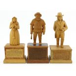 Ipswich interest. Three hand carved wooden figures, depicting interesting characters in history,