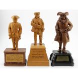 Ipswich interest. Three hand carved wooden figures, depicting interesting characters in history,