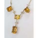 15ct yellow gold necklace set with three cognac citrine rectangular stones measuring approx. 12mm