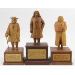 Essex interest. Three hand carved wooden figures, depicting interesting characters in history,
