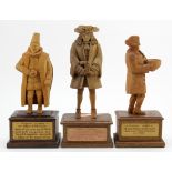 Colchester interest. Three hand carved wooden figures, depicting interesting characters in