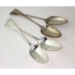 Two pairs of George III silver old English pattern table spoons, both pairs with monogram to