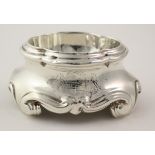 An 18th century French silver Rococo salt with attractive armorial to the front, 2 French marks to