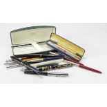 Pens & Pencils. A collection of seventeen fountain pens, ballpoint pens & pencils, including Parker,