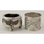 Chinese silver salt pot made by Wang Hing & Co., Hong Kong, late 19thc and a Chinese silver napkin