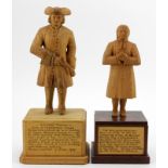 Criminal interest. Two hand carved wooden figures, depicting interesting characters in history, each