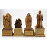 Religious interest. Four hand carved wooden figures, depicting interesting characters in history,