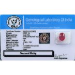 3.5ct Natural Ruby Gemstone certified by GLI