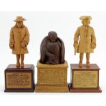 Criminal interest. Three hand carved wooden figures, depicting interesting characters in history,