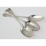 Three George III silver Hanoverian pattern table spoons, hallmarked London 1776 & 1779 (one