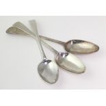 Three George III silver Hester Bateman old English pattern table spoons, each with monogram /