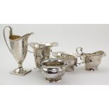 Five George V silver sugar bowl, milk & cream jugs, hallmarked Birmingham 1901, 1902, 1904, 1906 &