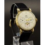 Gents 14ct cased moonphase wristwatch by Universal, the dial with gilt Arabic