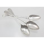 Three Scottish Provincial silver teaspoons comprising two Greenock teaspoons, one bright-cut