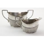 Silver matching sugar bowl & milk jug, hallmarked 'BB, Birmingham 1903, bowl width 14cm approx. (