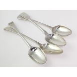 Four George III silver old English pattern table spoons, two with initials to handles, hallmarked