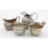 Four silver milk / cream jugs & a sugar bowl, circa Victorian and later, tallest 9cm approx., silver