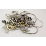 Silver & white metal jewellery. A collection of silver & white metal jewellery, including necklaces,