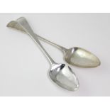 Two George III Exeter hallmarked silver old English pattern table spoons, both with initials to
