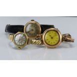 Three 9ct cased wristwatches (one with a 9ct expadable strap).