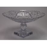 Large cut glass bowl on a pedestal base (centrepiece), height 22.5cm, length 41cm approx.
