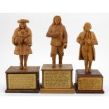 Criminal interest. Three hand carved wooden figures, depicting interesting characters in history,