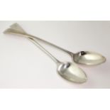 Two George III silver long handled serving spoons, one hallmarked 'PB AB, London 1791' (the other